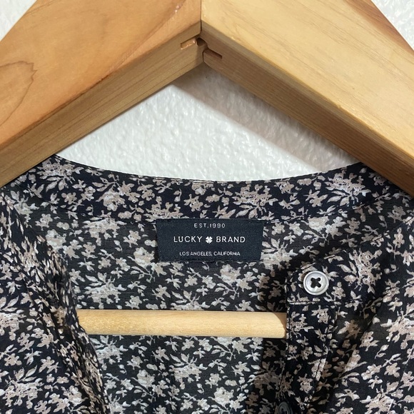 Lucky Brand Mock Neck Peasant Floral Dress Black Size Small - Picture 2 of 5